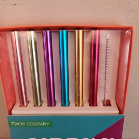 TWO Company Sipper Pretty Reusable Straws W/ Cleaning Brush - NEW - Picture 5 of 5